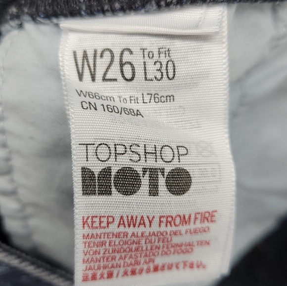 Topshop Moto Womens Dark Wash Faded Jeans With 5 Button Front & Leg Size 26 - Picture 9 of 10